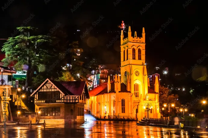 Shimla Ridge at night with illuminated Christ Church - Mountain Junkey