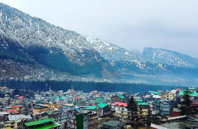 Panoramic aerial view of Manali town in the Himalayan valley - Mountain Junkey