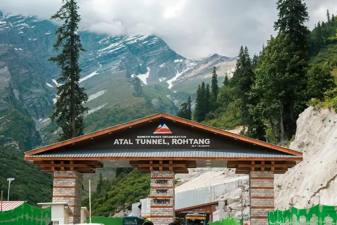 North portal of Atal Tunnel in Himalayan landscape - Mountain Junkey