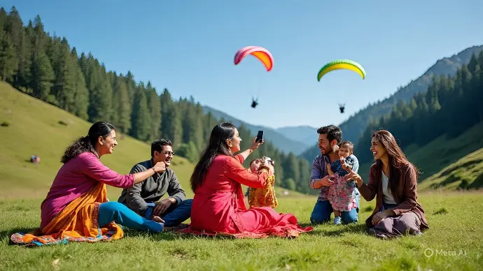 Indian families enjoying Bir Billing adventure with paragliding and scenic mountains in Dharamshala – Mountain Junkey